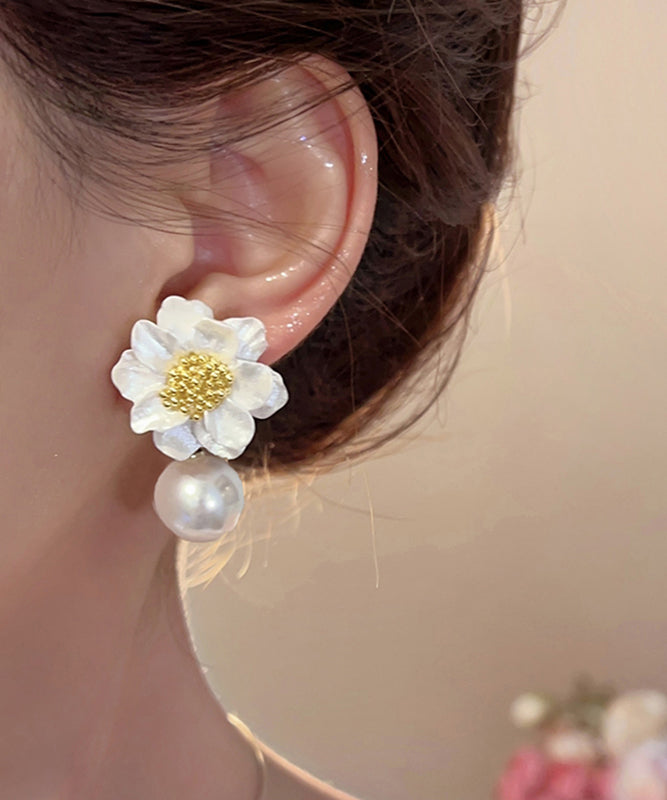 White Acrylic Alloy Pearl Drop Earrings