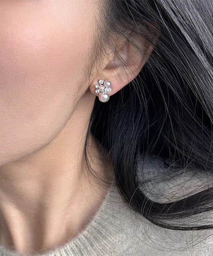 Original Design Copper Overgild Zircon Pearl Stud Earrings