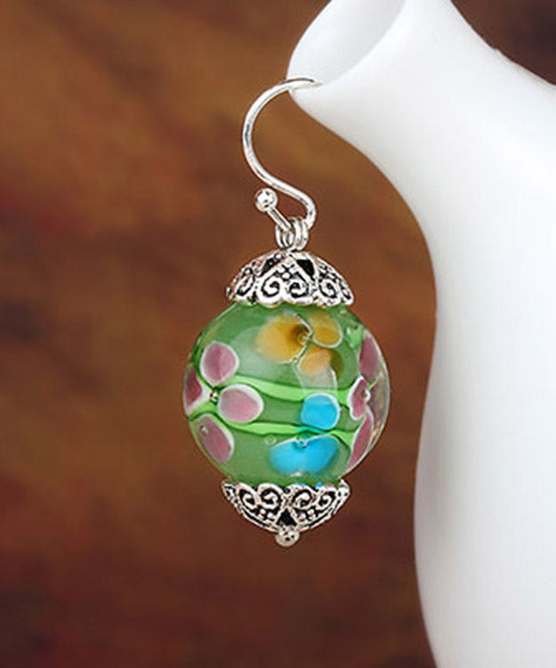 Green Sterling Silver Coloured Glaze Drop Earrings