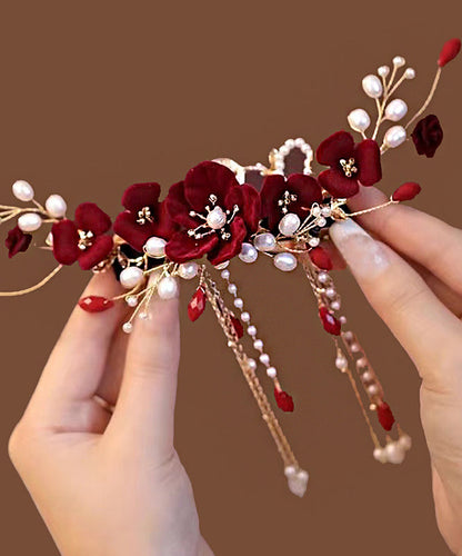 Red Sterling Silver Overgild Pearl Tassel Hairpin