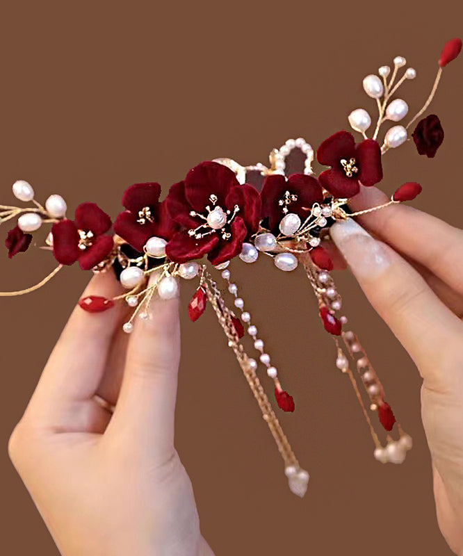 Red Sterling Silver Overgild Pearl Tassel Hairpin