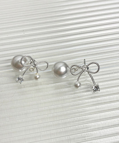 Grey Alloy Pear Bow Stud Earrings
