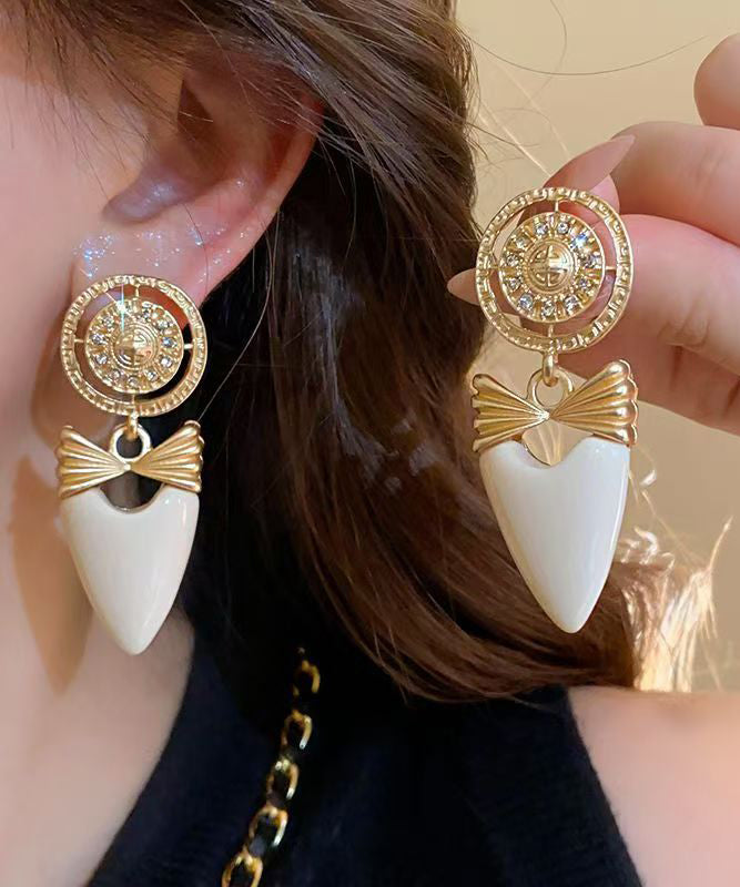 Gold Copper Alloy Zircon Bow Love Drop Earrings