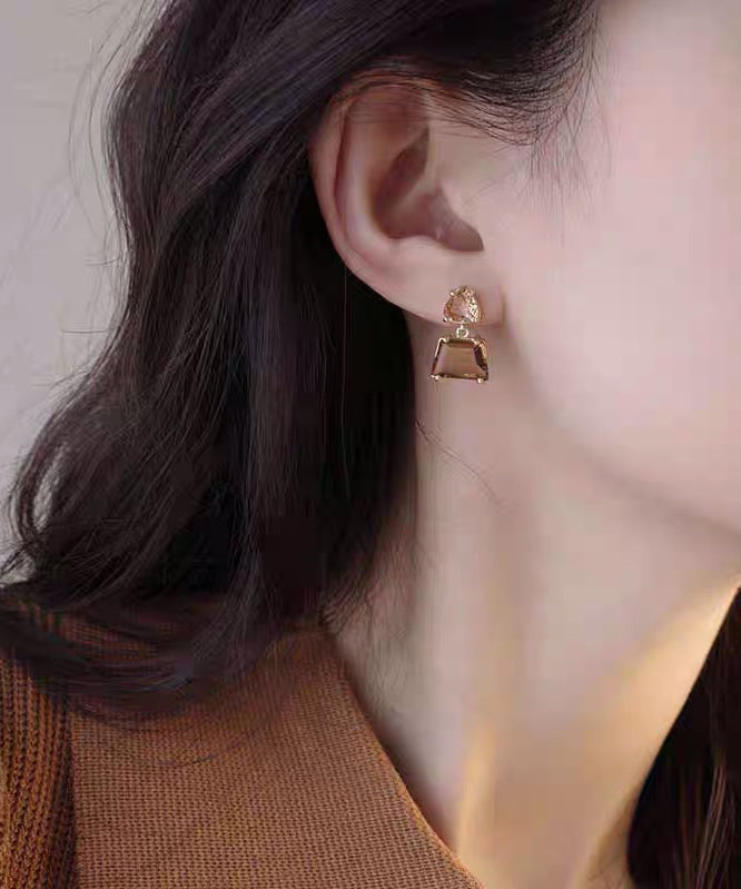 Diy Brown Copper Overgild Crystal Drop Earrings