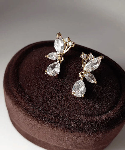 Boutique White Sterling Silver Overgild Zircon Water Drop Butterfly Stud Earrings