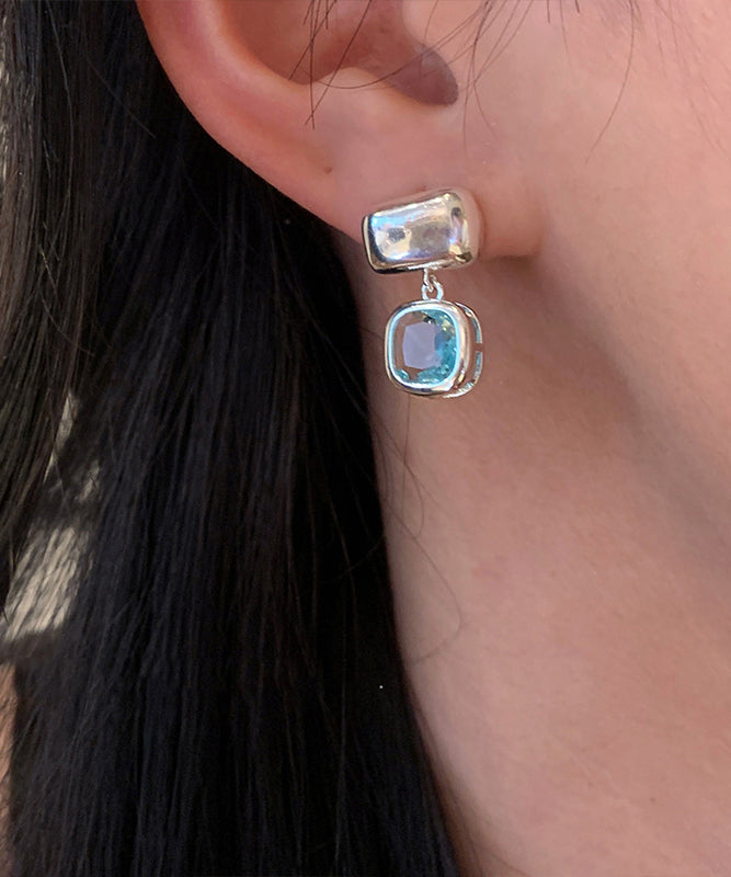 Blue Alloy Crystal Drop Earrings