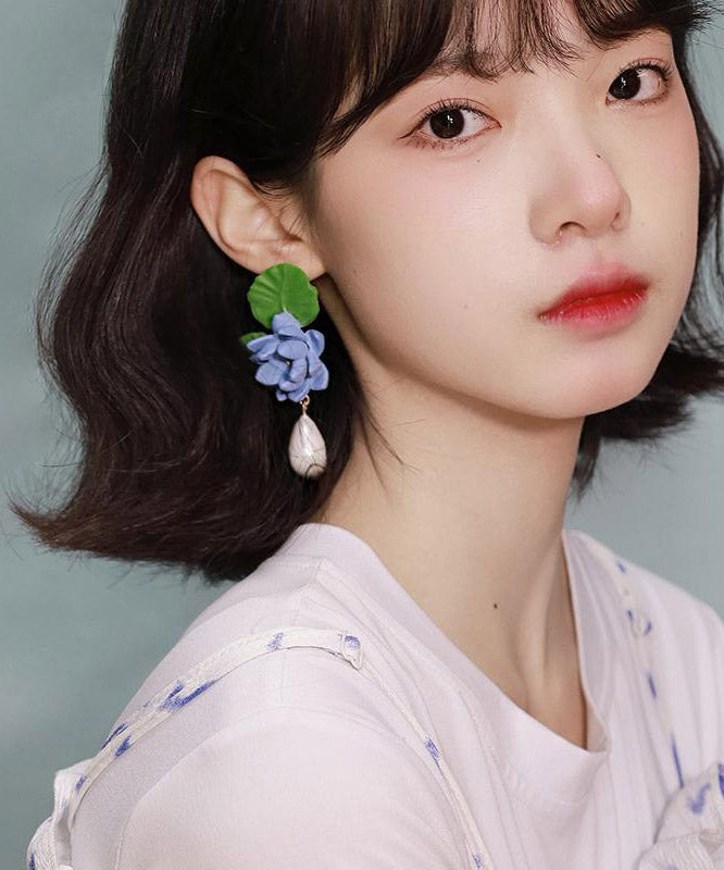 Blue Lotus Acrylic Resin Drop Earrings