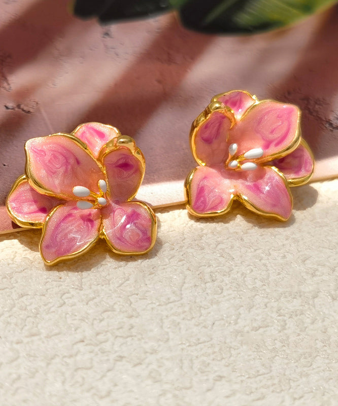Pink Copper Drip Glaze Stud Earrings