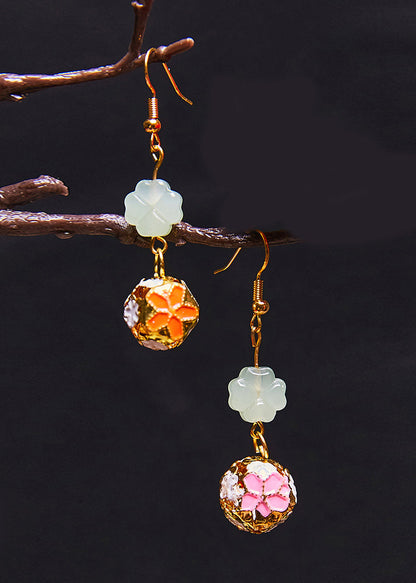 Asymmetric Design Circular 14k Gold Drop Earrings