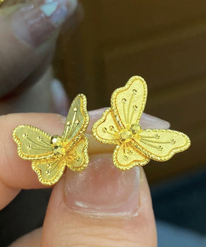 Diy Yellow Sterling Silver Overgild Crystal Butterfly Stud Earrings
