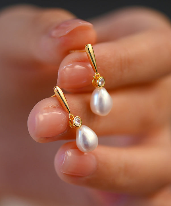 Light Luxurysmall Stone Pearl Zircon 14k Gold Stud Earrings