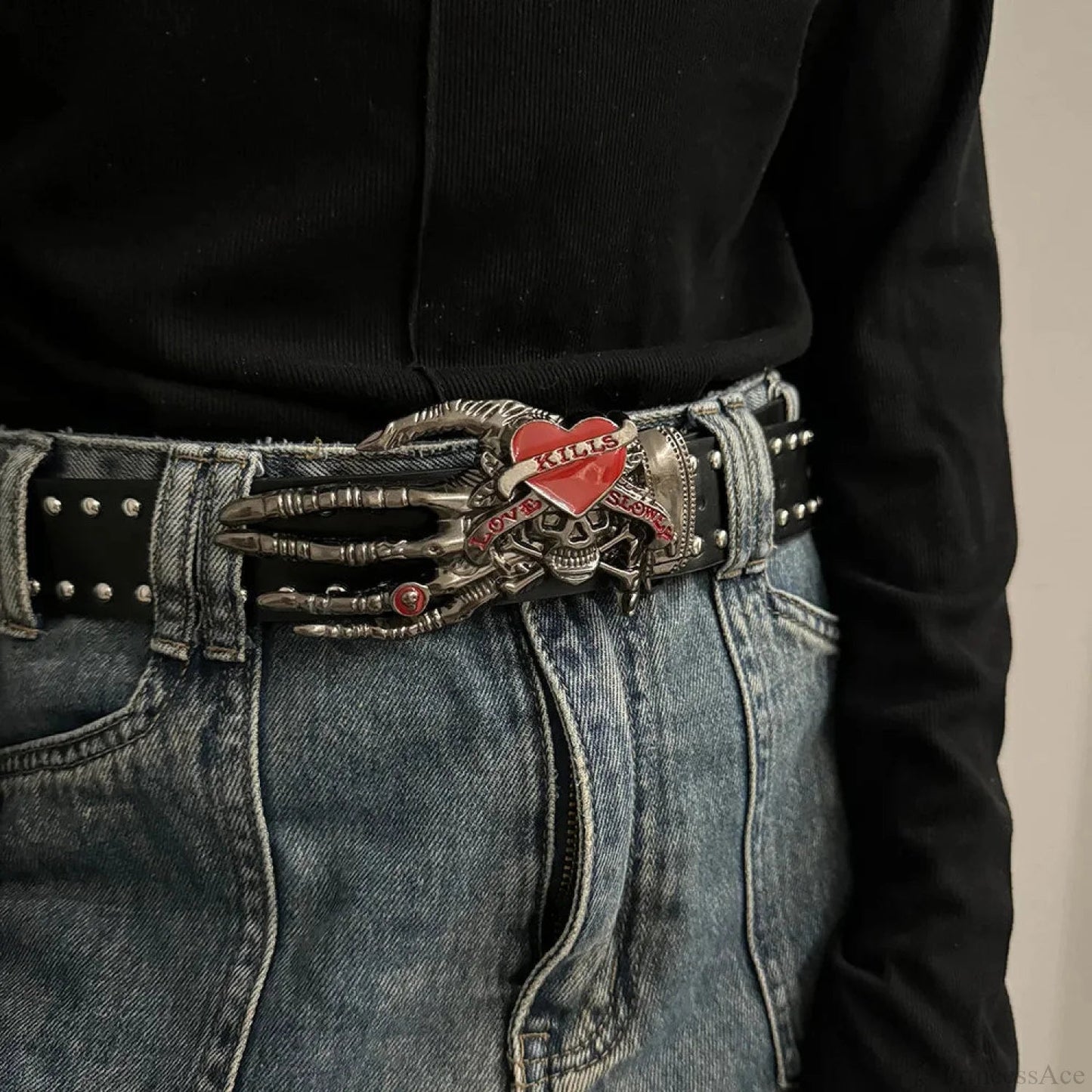 Neutral Gothic Skull Rivet Belt