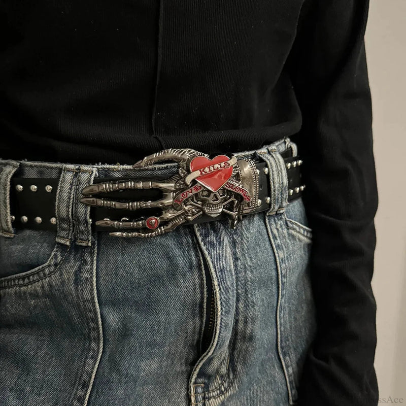 Neutral Gothic Skull Rivet Belt