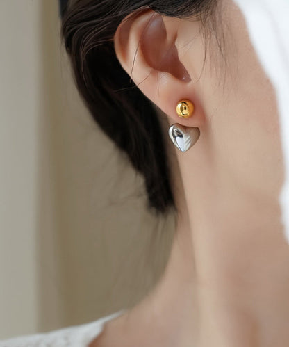 Simple Colorblock Copper Overgild Love Stud Earrings