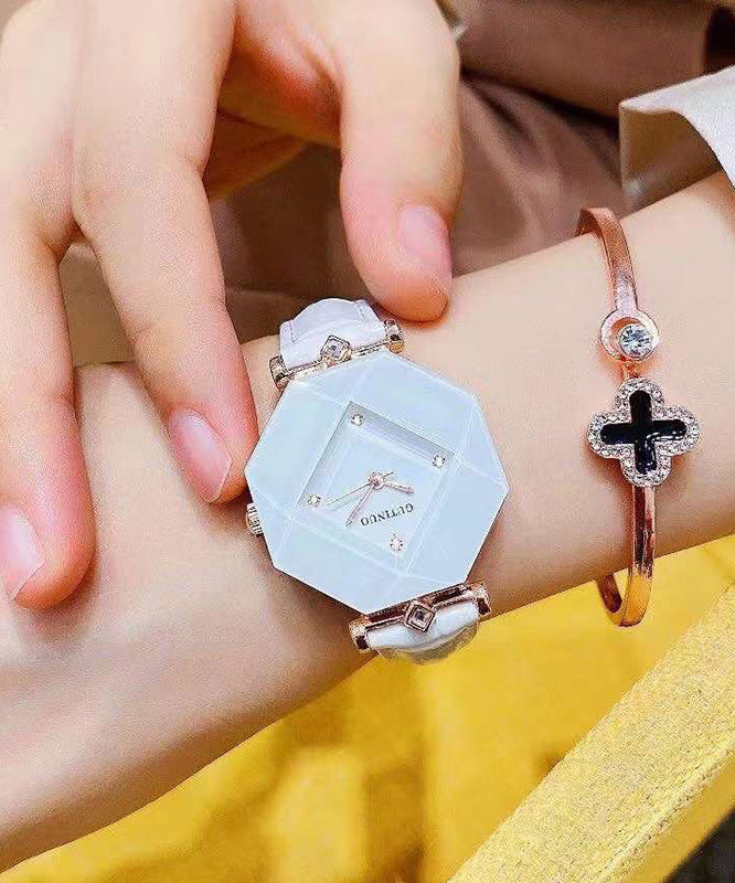 Green Leather Tempered Glass Waterproof Watch