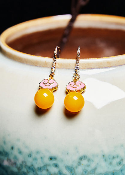 Pink Auspicious Clouds Gilding Beeswax Drop Earrings