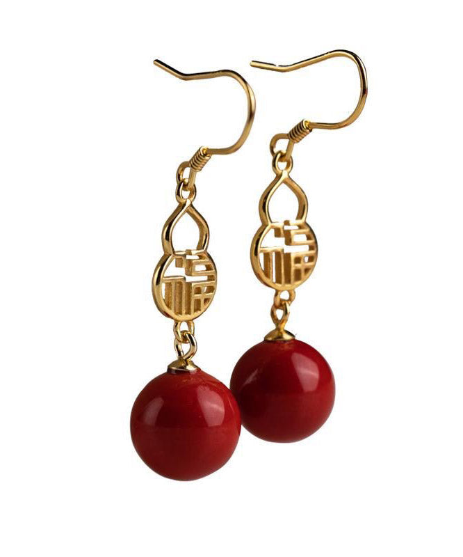 Red Sterling Silver Agate Gourd Drop Earrings