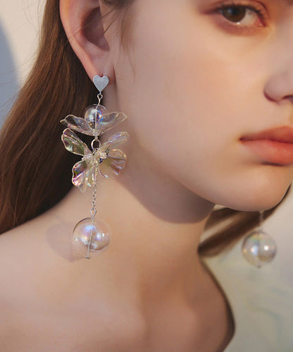Colorful Transparent Crystal Flower Long Stud Earrings