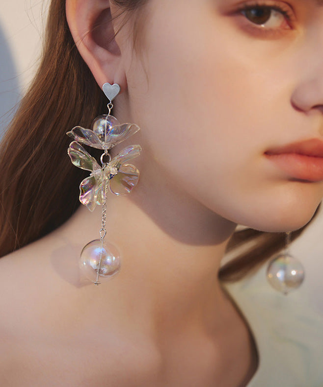 Colorful Transparent Crystal Flower Long Stud Earrings