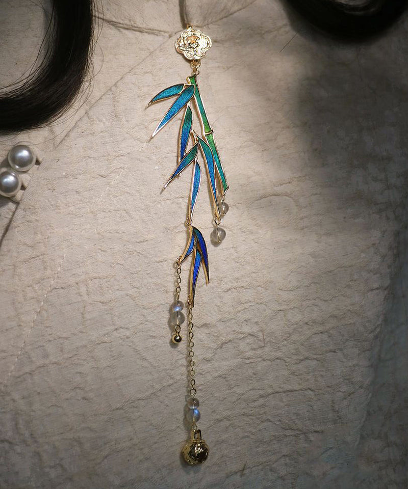 Blue Sterling Silver Overgild Bamboo Leaf Pearl Tassel Brooch