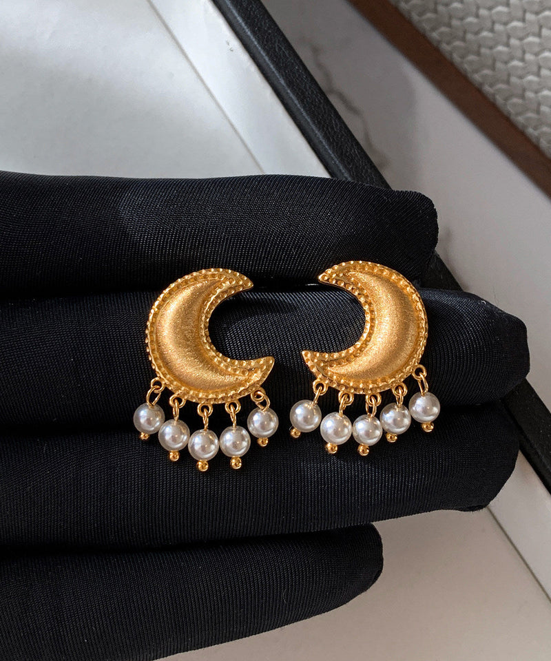 Golden Moon Tasseled Pearl Drop Earrings