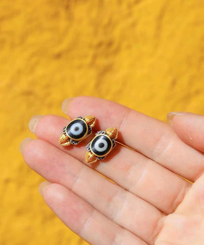 Boutique Gold Sterling Silver Overgild Inlaid Agate Stud Earrings