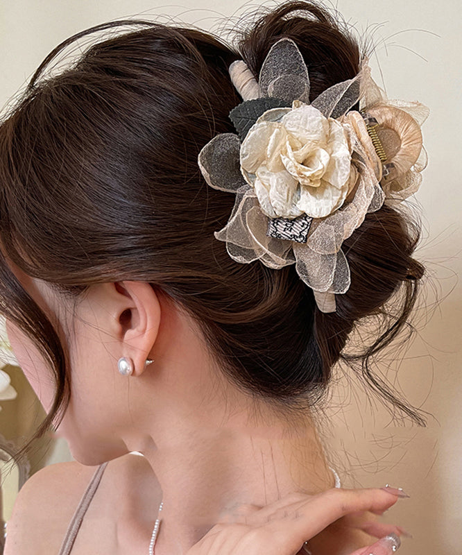 Champagne Acrylic Tulle Fabric Rose Hairpin