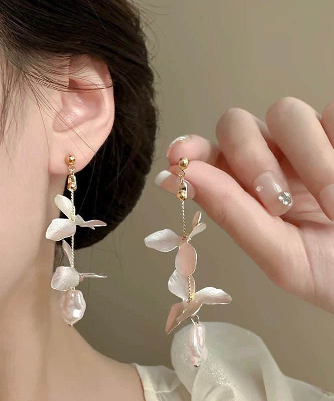 White Stelring Silver Overgild Pealr Iris Drop Earrings
