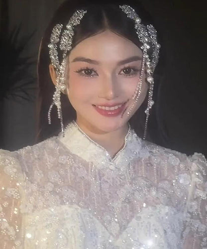 Silk Alloy Pearl Zircon Tassel Hairpin