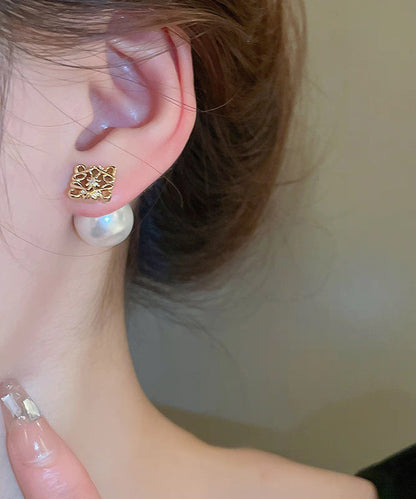 White Copper Overgild Pearl Stud Earrings