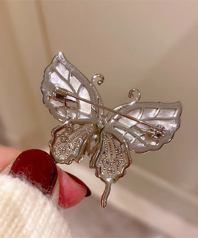 Style Gold Copper Overgild Inlaid Zircon Butterfly Shell Brooches