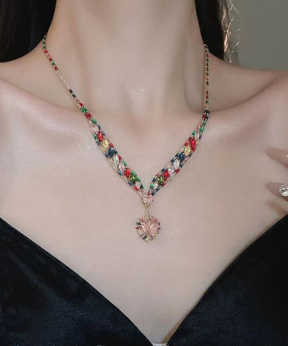 Rainbow Copper Zircon Love Pendant Necklace