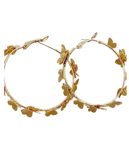 Gold Sterling Silver Overgild Butterfly C Shaped Hoop Earrings