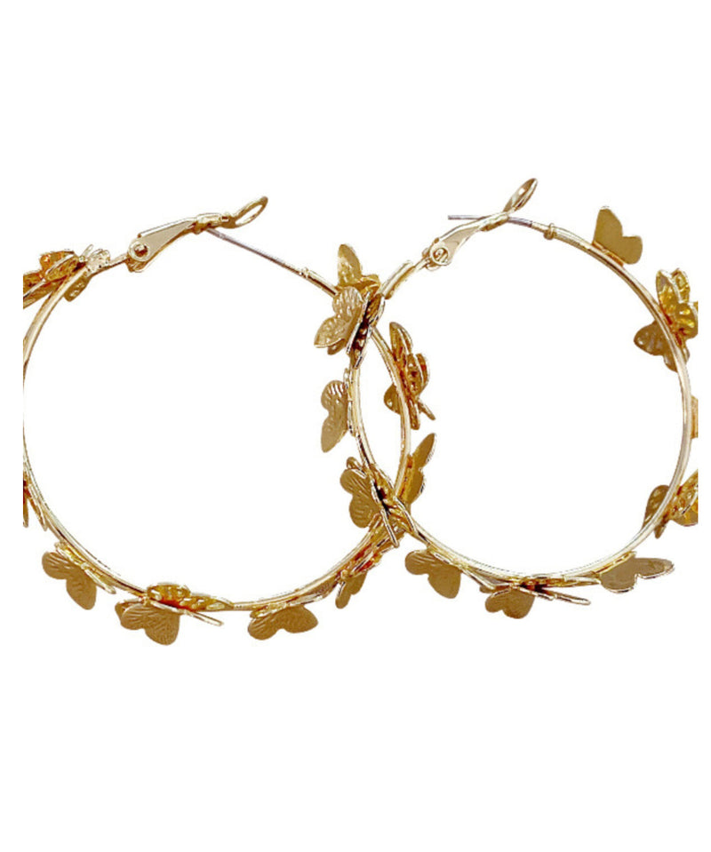 Gold Sterling Silver Overgild Butterfly C Shaped Hoop Earrings
