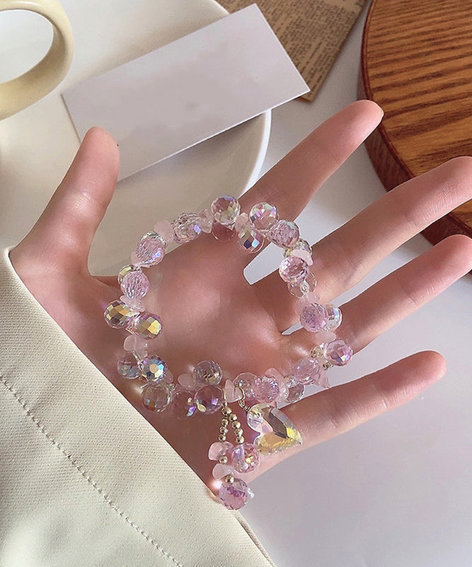 Pink Alloy Crystal Charm Bracelet