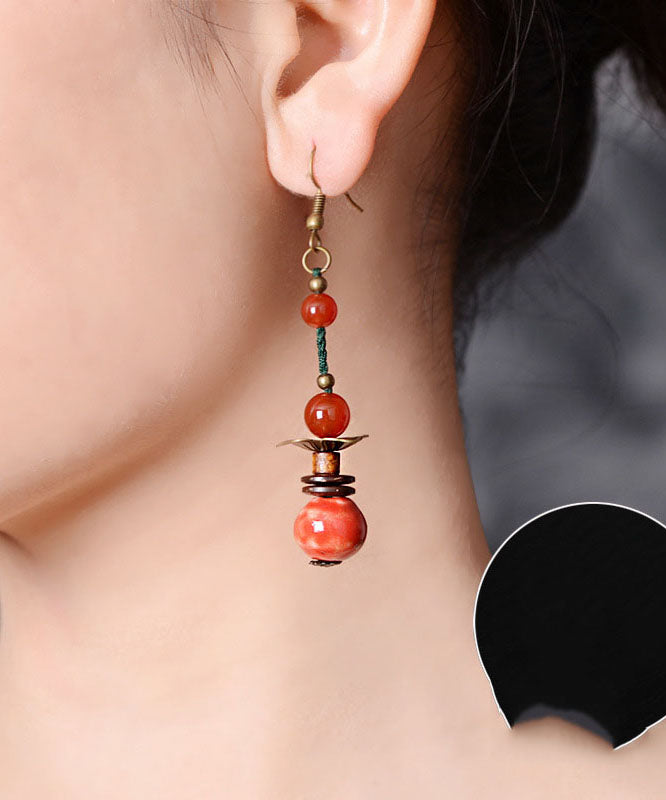 Red Ceramics Original Design Copper Drop Earrings
