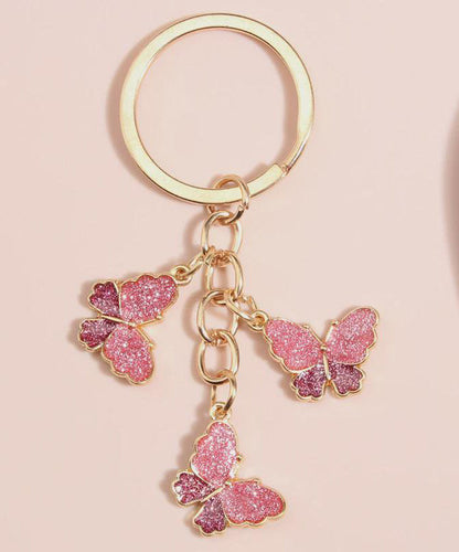 Stylish Pink Enamel Butterfly Keychain Insects Car Key