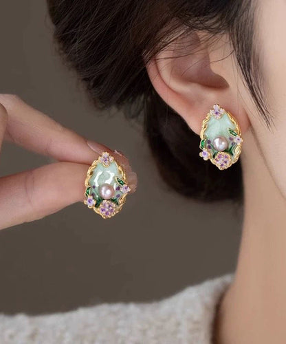 Classy Rainbow Copper Overgild Pearl Stud Earrings