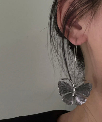Retro 925 Silver Butterfly Drop Earrings