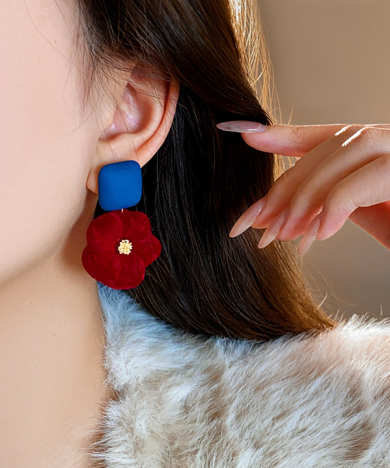 New Year Red Alloy Flocking Stud Earrings