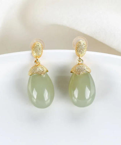 Diy Cyan Sterling Silver Overgild Jade Drop Earrings