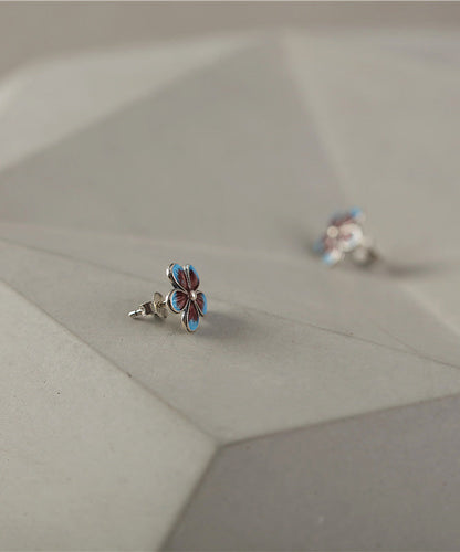 Unique Blue Silver Cloisonne Stud Earrings