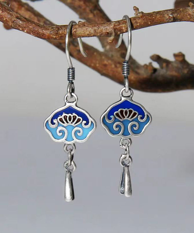 Diy Blue Patchwork Silver Drop Earrings