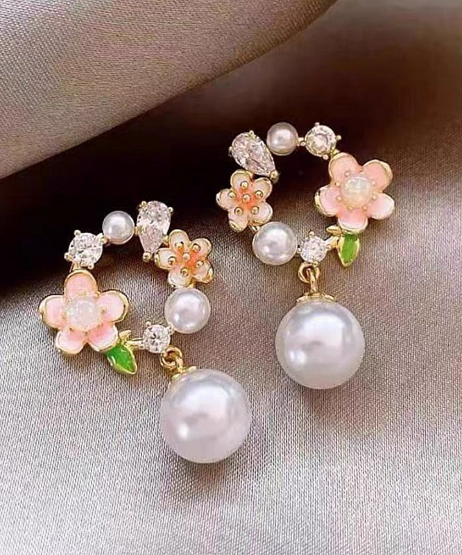 White Copper Alloy Pearl Drop Earrings