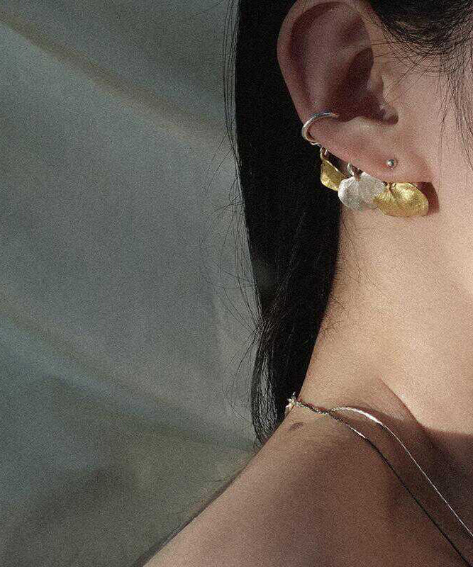 Yellow Sterling Silver Leaf Hoop Earrings