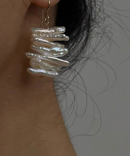 White 14k Gold Irregular Pearl Drop Earrings
