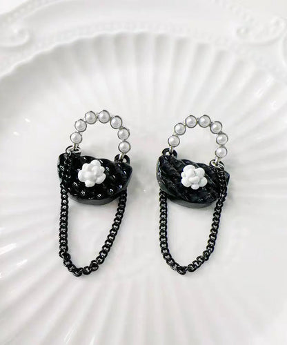 Black Sterling Silver Bag Drop Earrings