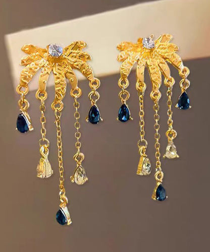 Gold Ancient Gold Zircon Fireworks Tassel Drop Earrings