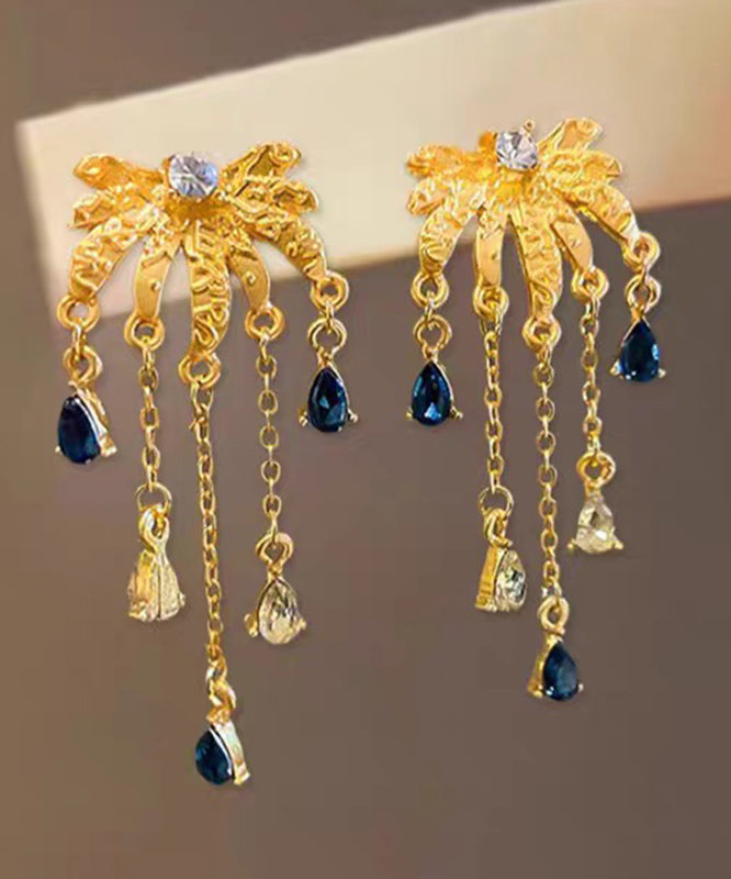 Gold Ancient Gold Zircon Fireworks Tassel Drop Earrings