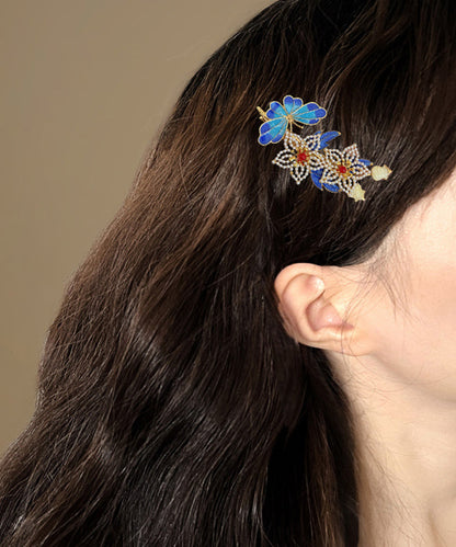 Blue Sterling Silver Overgild Pearl Cloisonne Hairpin